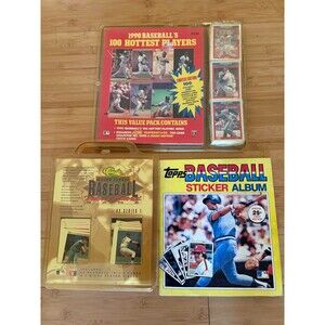 Vintage Set of 80's 90's MLB & Topps Baseball Sticker Book, Cards, Games